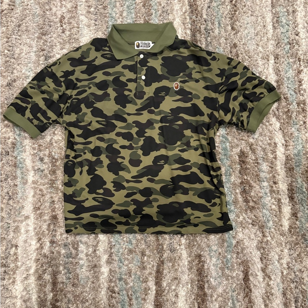 Bape Green and Black Camo Polo Shirt